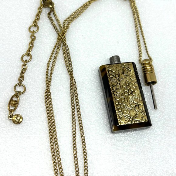 Cabi "Zelda" Tortoise Design Perfume Bottle Pendant Necklace w Botanical Design - Picture 9 of 9
